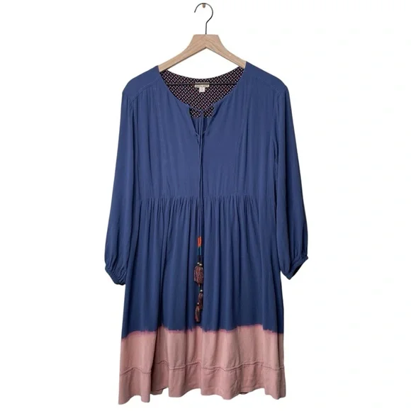 Holding Horses Anthropologie Blue Pink Dip Dye Ombré Tassel Peasant Dress - Picture 2 of 13